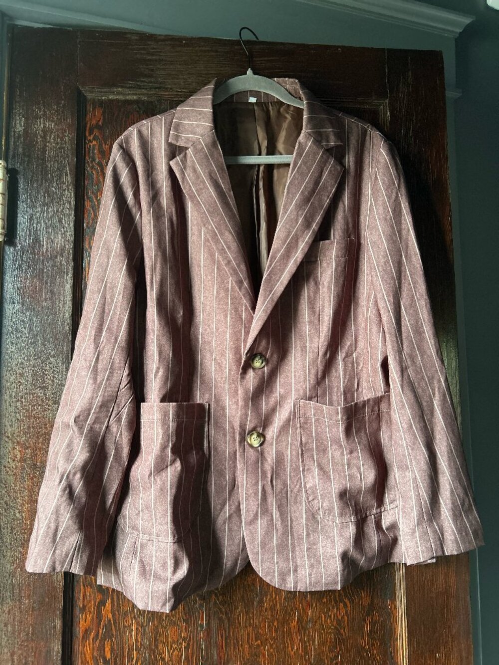 Manly Brown Pinstripe Lightweight Blazer Tortoiseshell Buttons Size Small